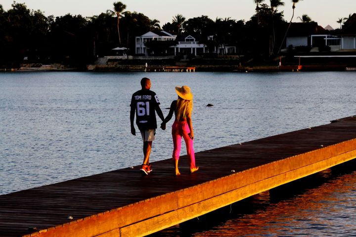 The notoriously private couple share a moment on the ocean.