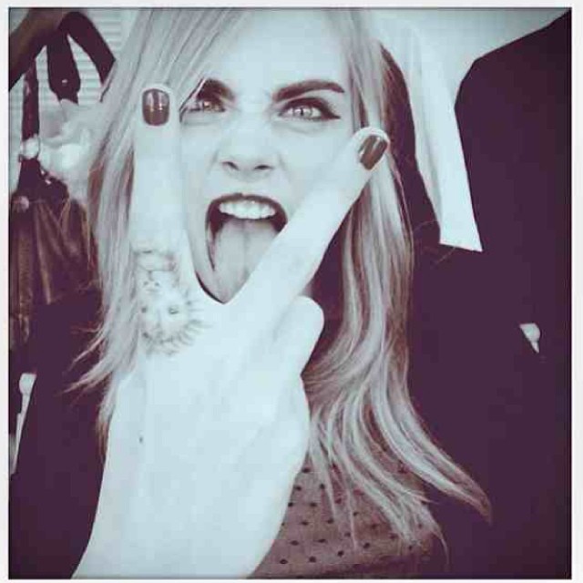 Tongue out, of course.