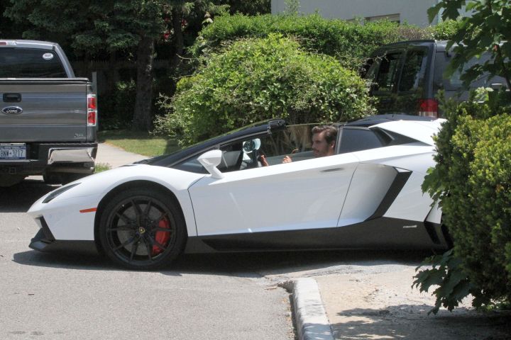 Fast! Scott Disick is seen driving his Lamborghini today in The Hamptons, New York.