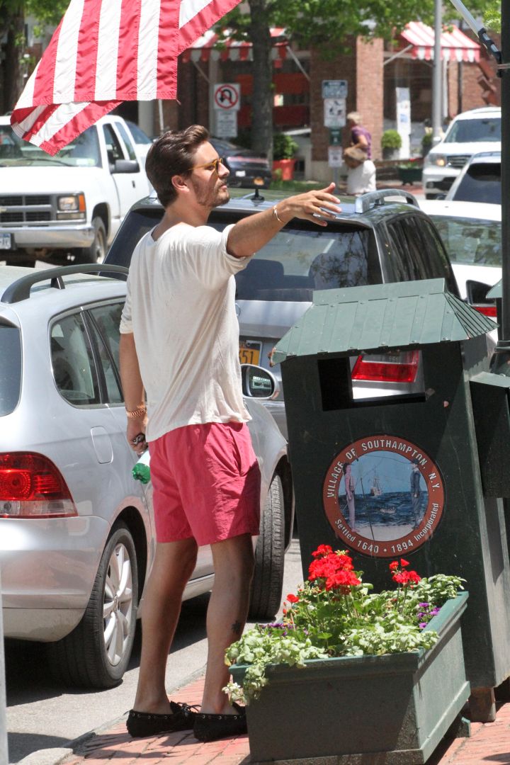Scott Disick is seen driving his Lamborghini today in The Hamptons, New York.