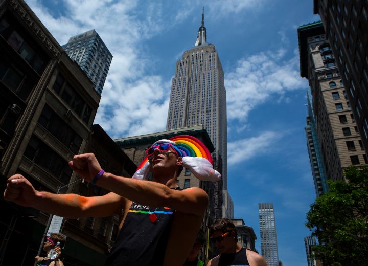 Pride parade winds through the streets of NYC.