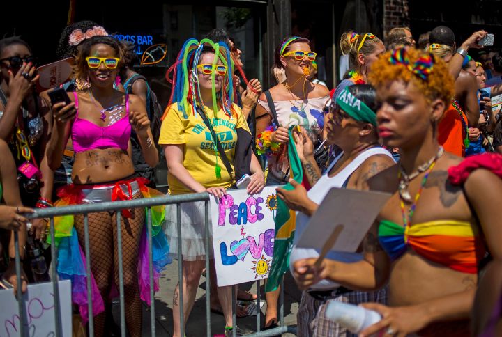 Pride parade winds through the streets of NYC.