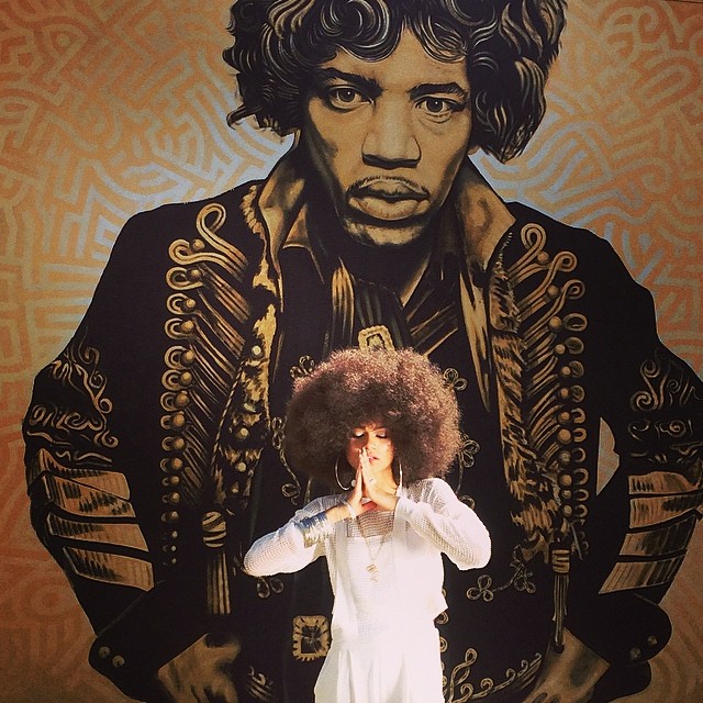 Zendaya paid tribute to the great Jimi Hendrix by posing in front of his mural rocking an afro wig.