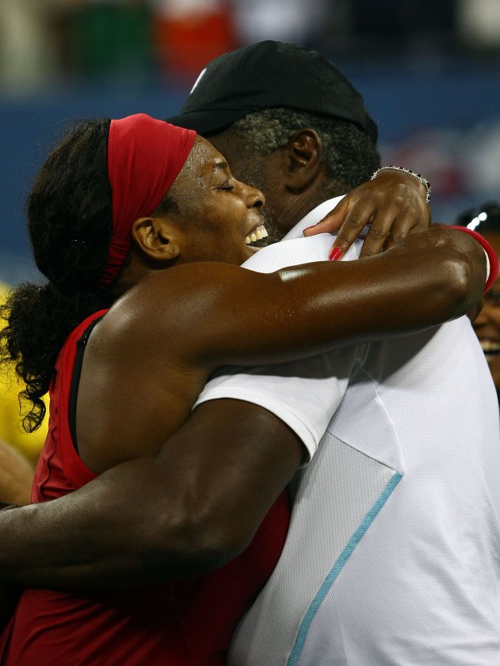 Serena shares a championship hug with her dad in 2008.