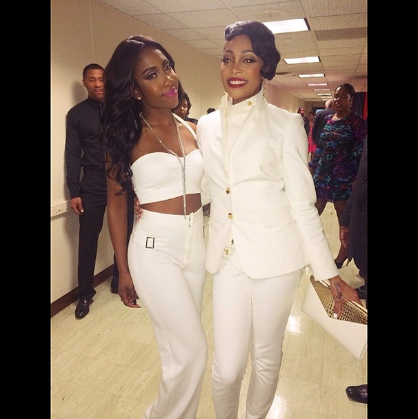 All White: Sevyn meets up with her idol Monica backstage at a show.