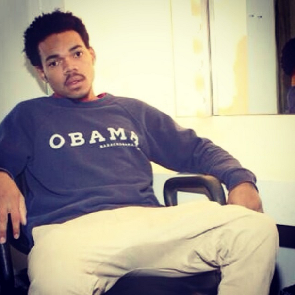 Chance The Rapper showing support in his Obama sweatshirt.