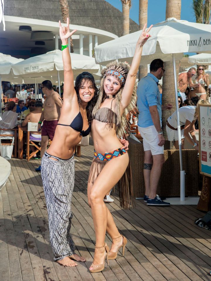 Michelle Rodriguez was in a great mood as she hung out with friends during a party at Nikki Beach, Marbella.