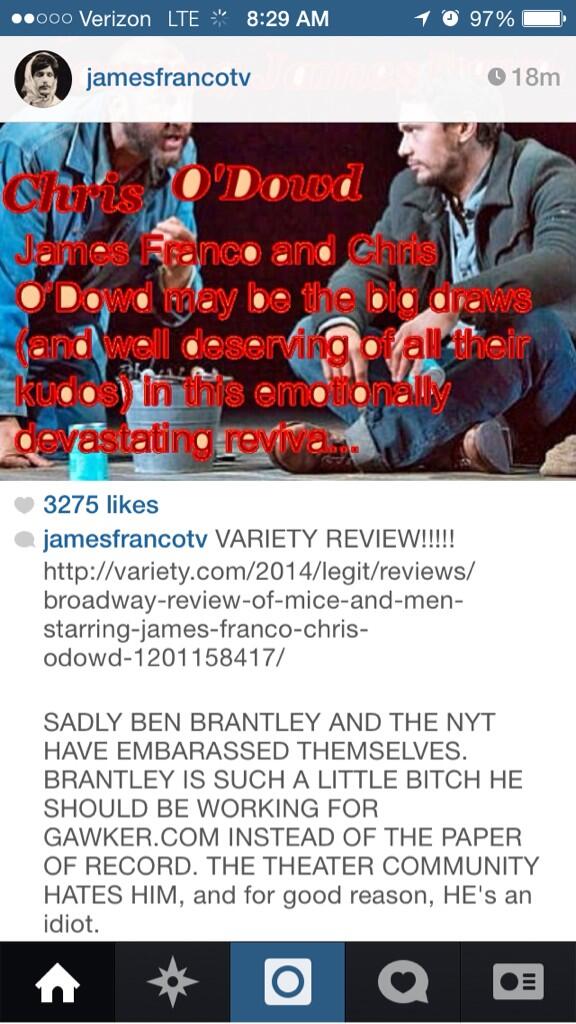 JAMES FRANCO BLASTS NYTIMES CRITIC OVER BAD REVIEW (2014)