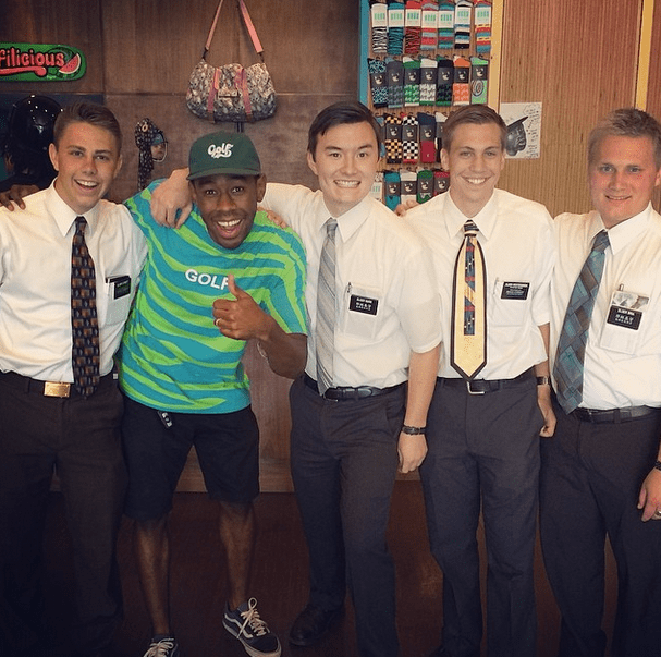This is Tyler, The Creator and a group of Mormon men.