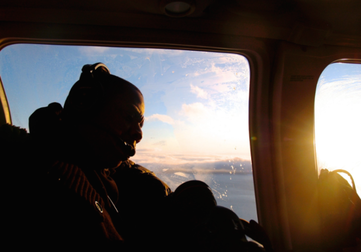 Jay takes in the sights from his window-side seat.