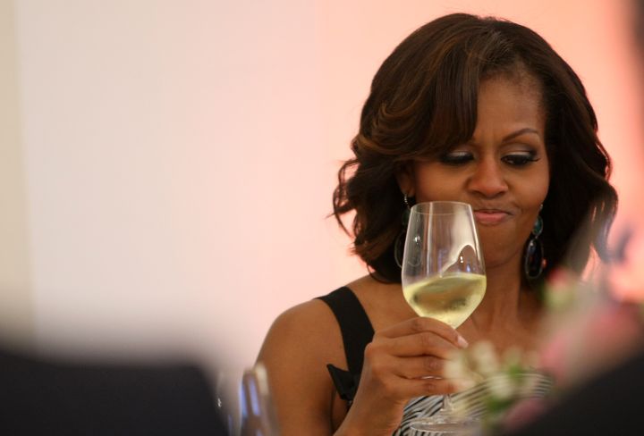 First Lady Michelle Obama likes to relax with white wine.