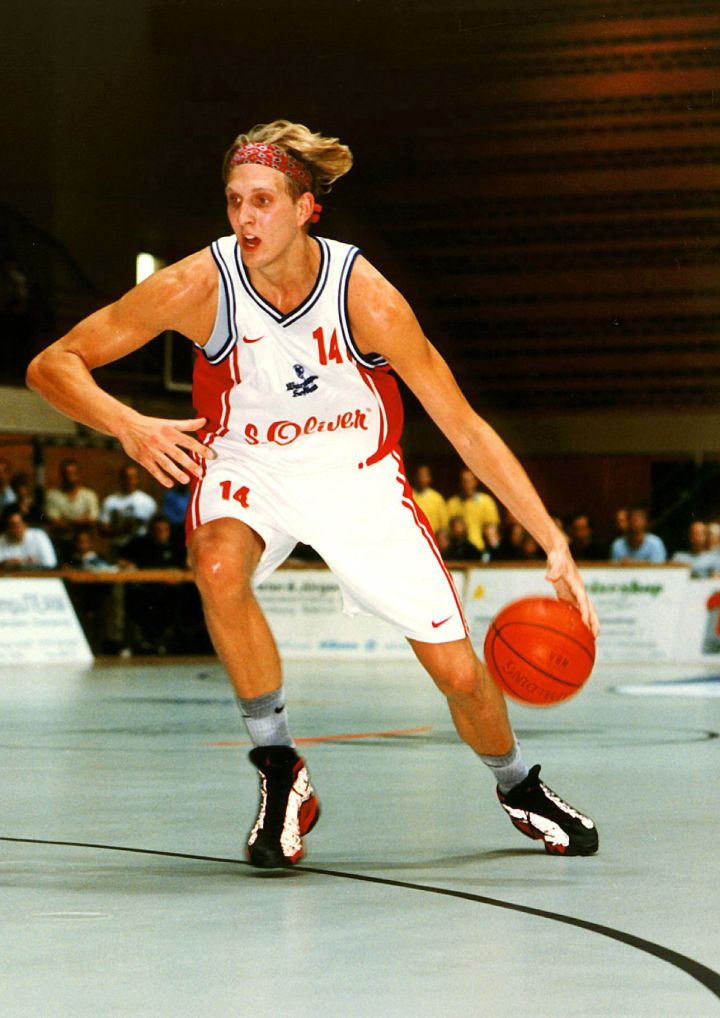 Young Dirk Nowitzki during a German League game in Wurzburg, Germany, 1998.
