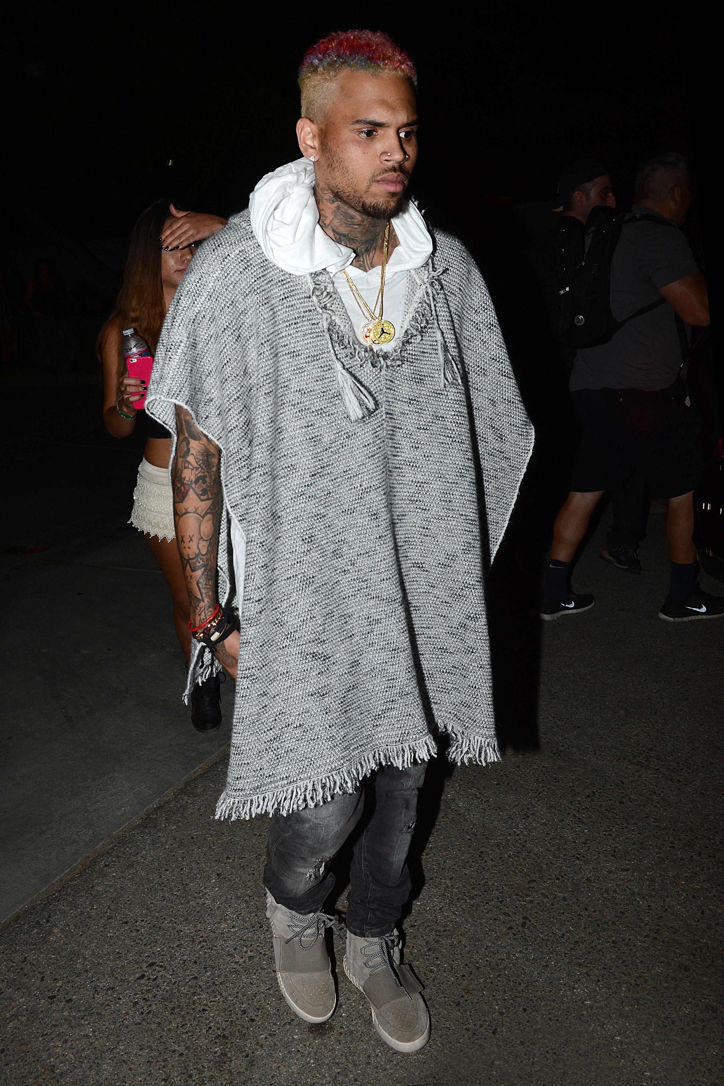 Chris Brown on his way to the Neon Carnival at Coachella