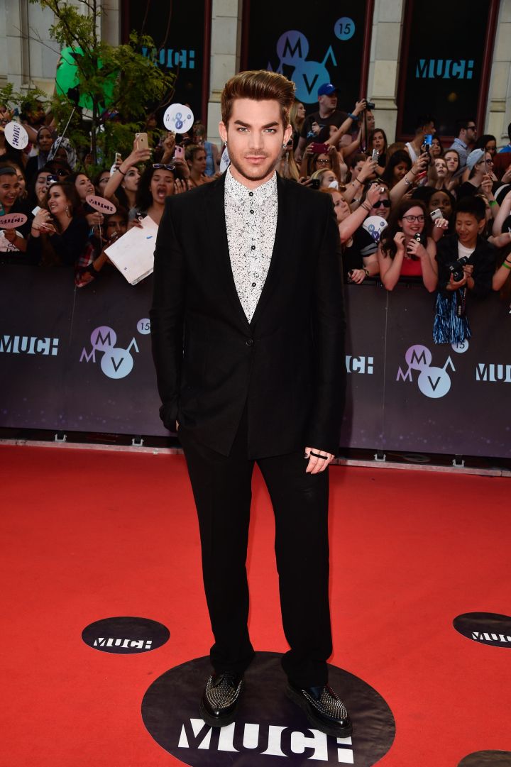 Adam Lambert brought some flare into his look with a printed shirt and bedazzled shoes.