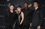Jamie Bell, Kate Mara, Michael B. Jordan, and Miles Teller strike a pose at the premiere of “Fantastic Four” at Williamsburg Cinemas in New York City.