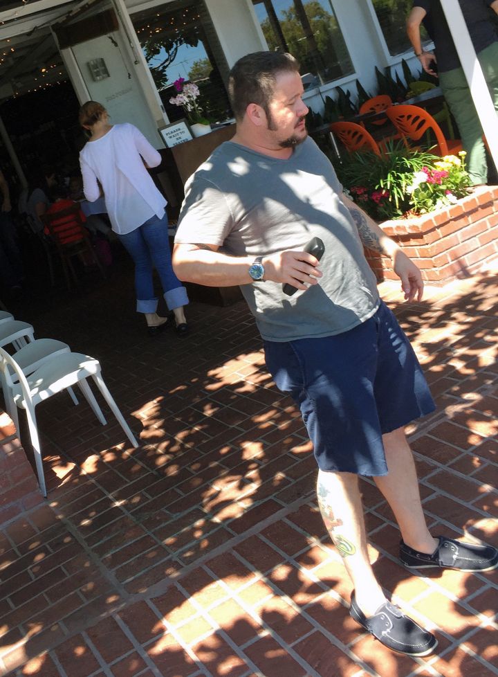 Chaz Bono was caught off-guard while out with friends in West Hollywood.
