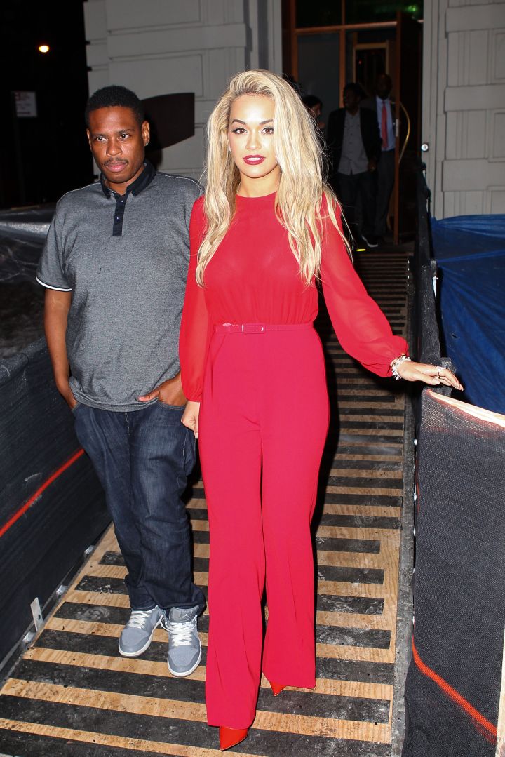 Rita Ora stuns in all red as she leaves Nobu.