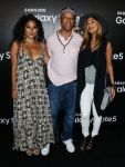 Russell Simmons hit the Samsung Galaxy S6 edge+ and Galaxy Note 5 Launch party carpet with Chloe Flower and Nicole Scherzinger.