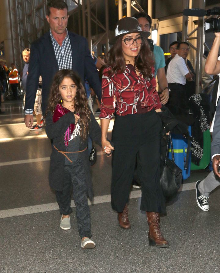Salma Hayek and her adorable daughter were spotted leaving LAX.