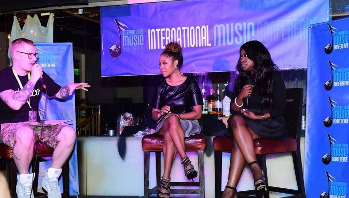 LaTavia Roberson and Meelah of 702 chat with Ill Will during the International Music Conference.
