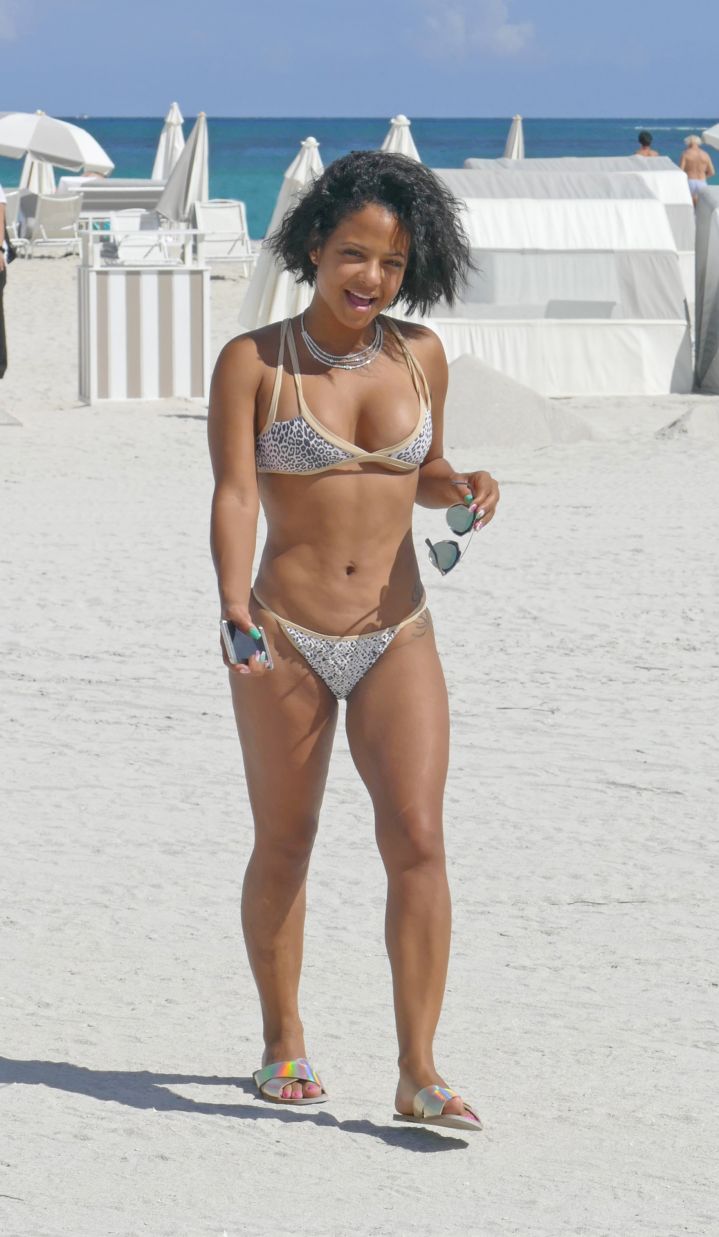 Christina Milian rocked her two piece bikini on the beaches of Miami while taking a break from her new show āGrandfathered.ā