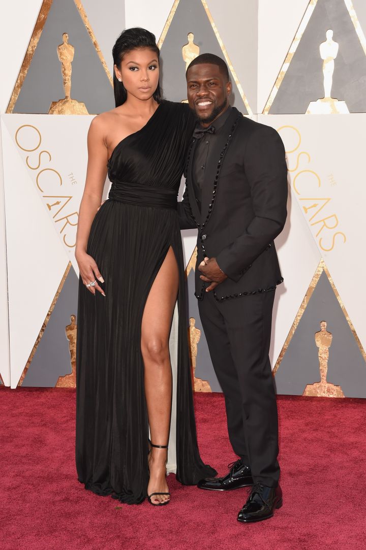 Eniko serves lots of leg on the carpet with Kevin Hart.