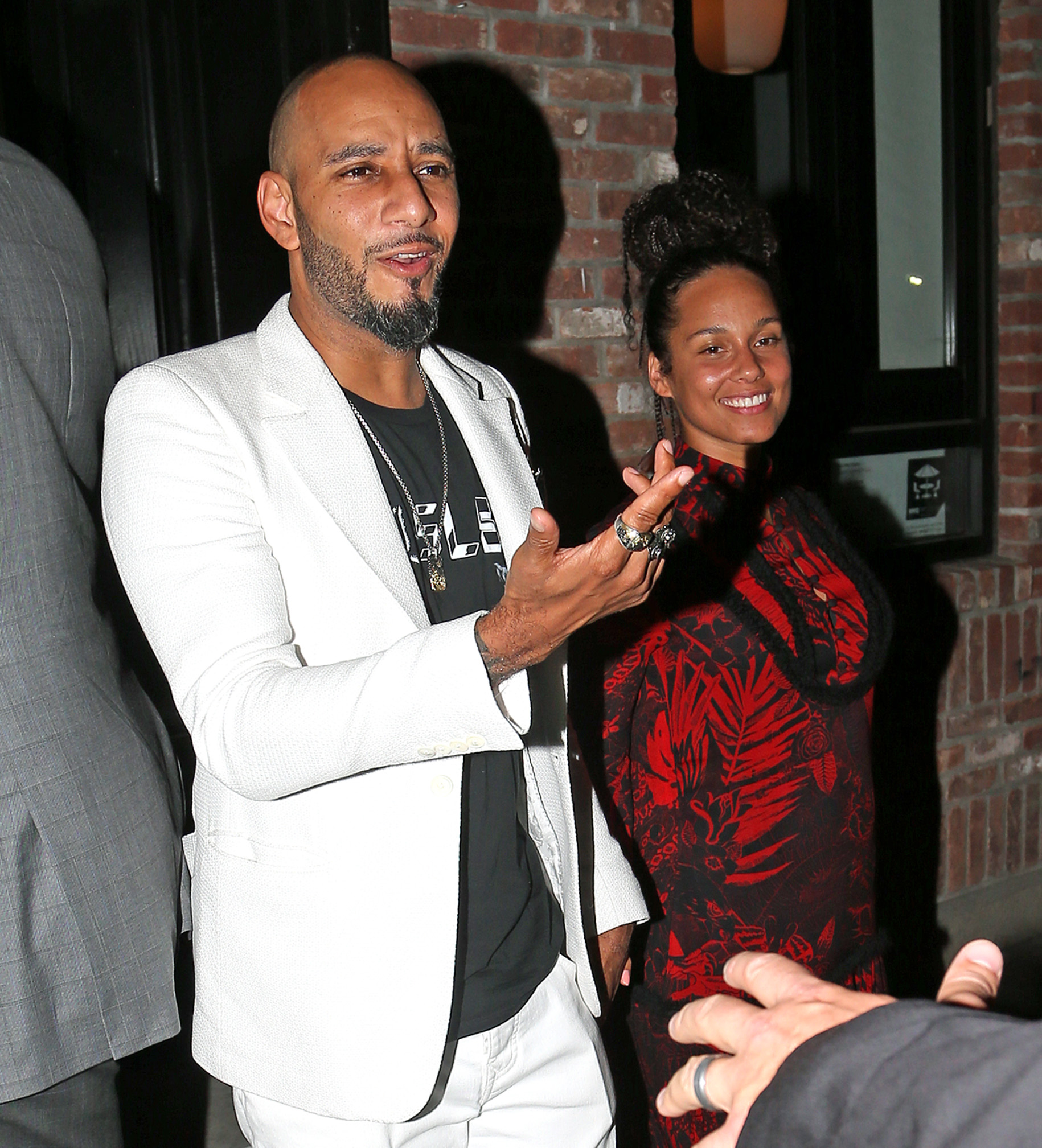 Kim Kardashian and Kayne West leave Pasquale Jones after hanging out with Swizz Beatz, Alicia Keys, Jay-Z, Beyonce, P. Diddy, and Cassie after the VMA's in New York City.