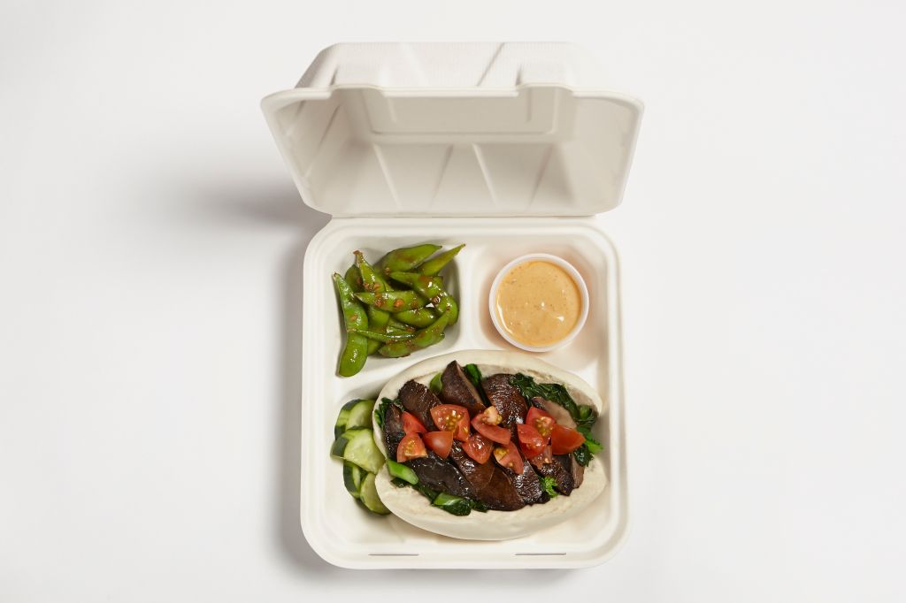Mushroom Bao Bun with edamame bento