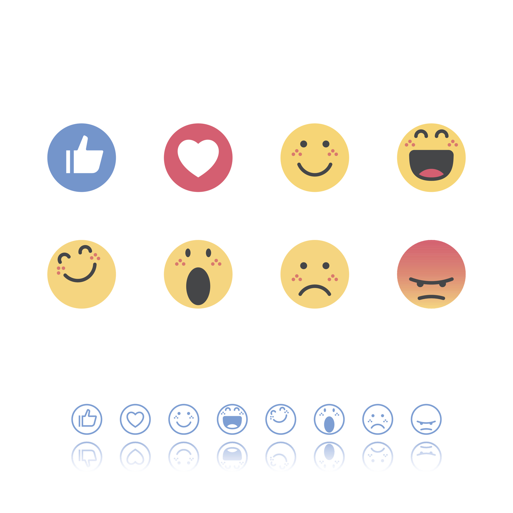 Set of flat design and line art emoticons