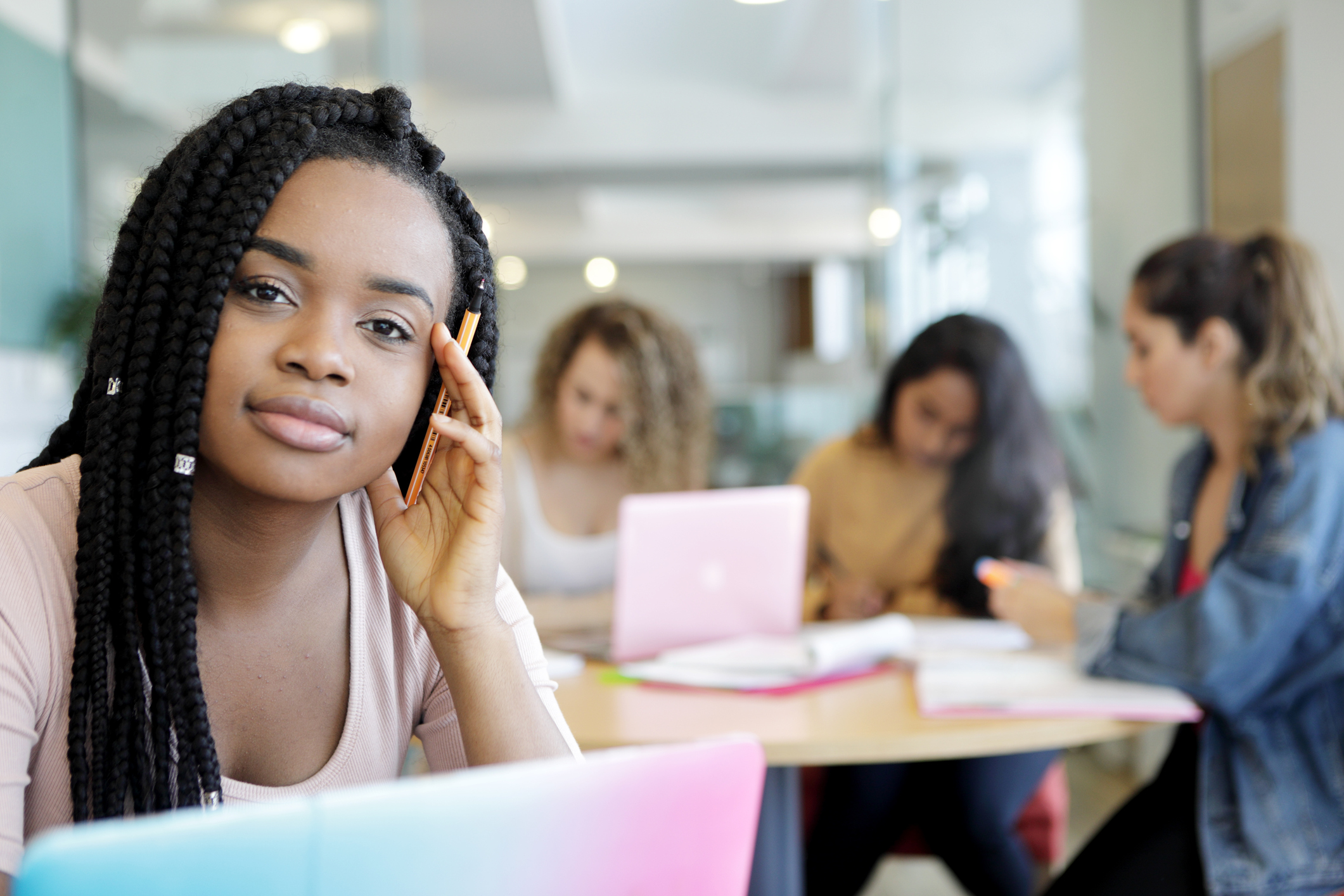 Young female students studying at university
