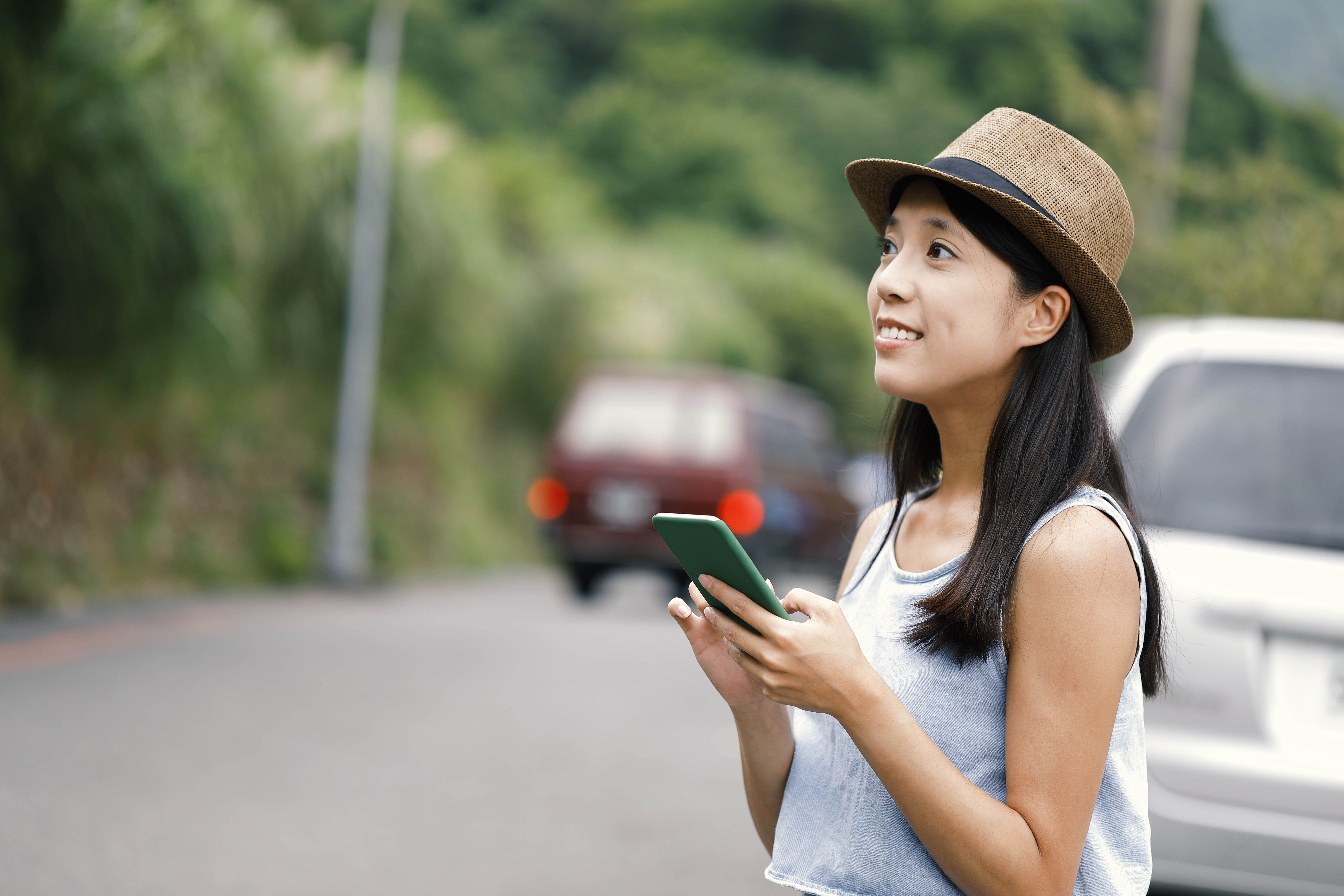Woman using mobile phone navigation