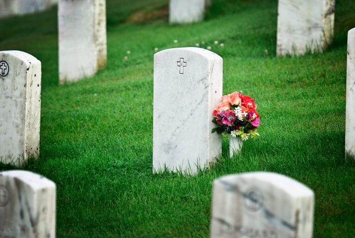 tombstone with flowers