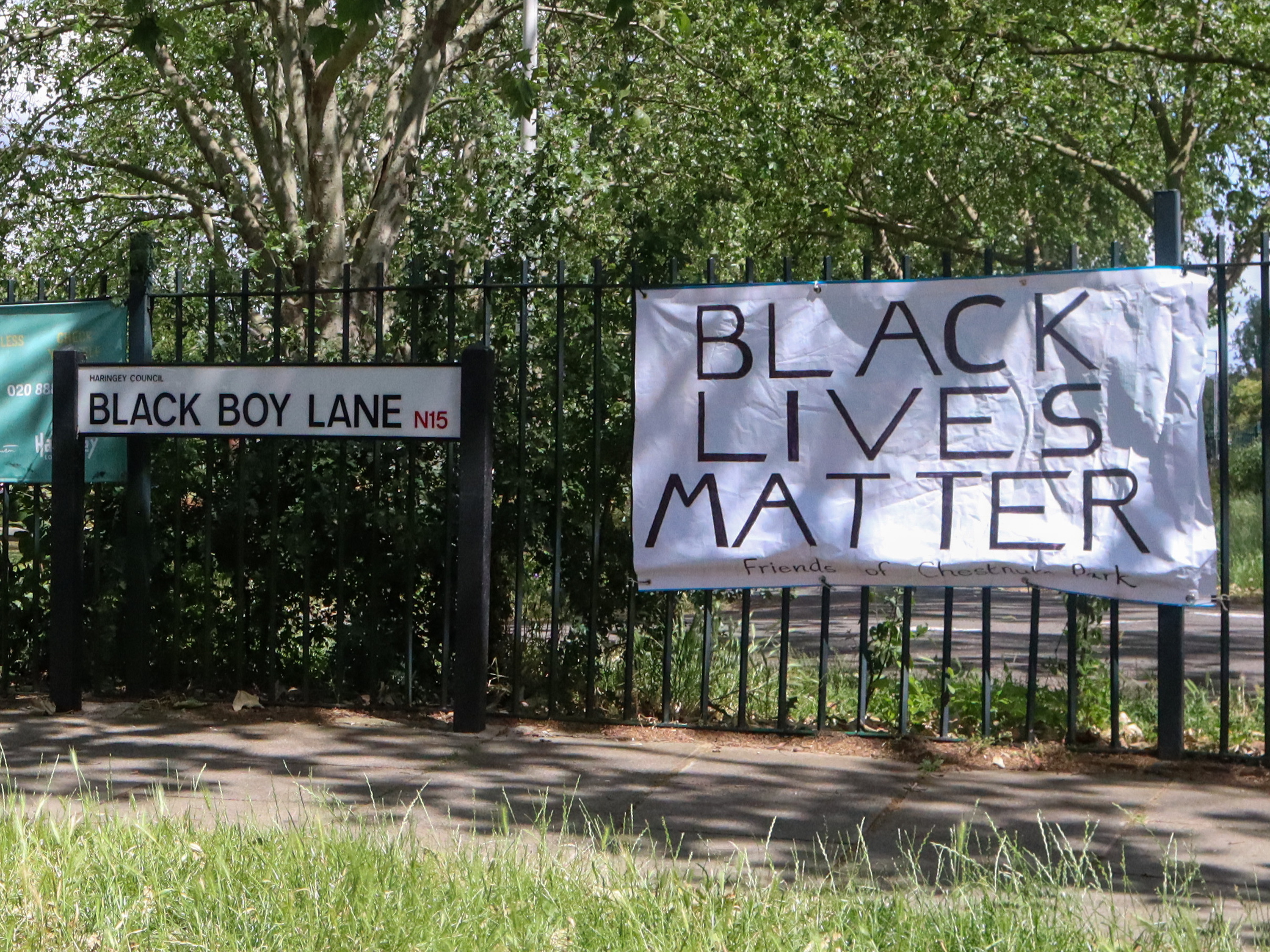 Black Lives Matter banner on Black Boy Lane, London - Sunday 14 June 2020 - London