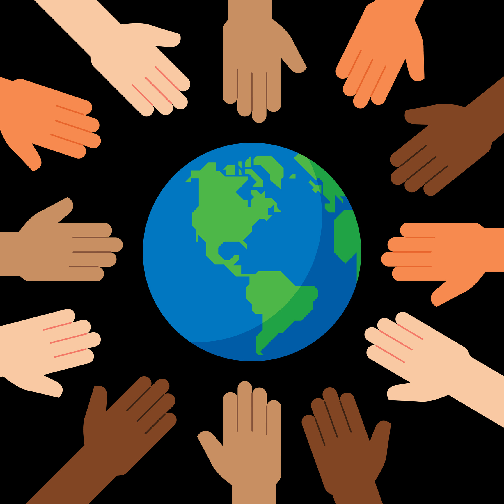 Multi-Ethnic Hands Around Globe