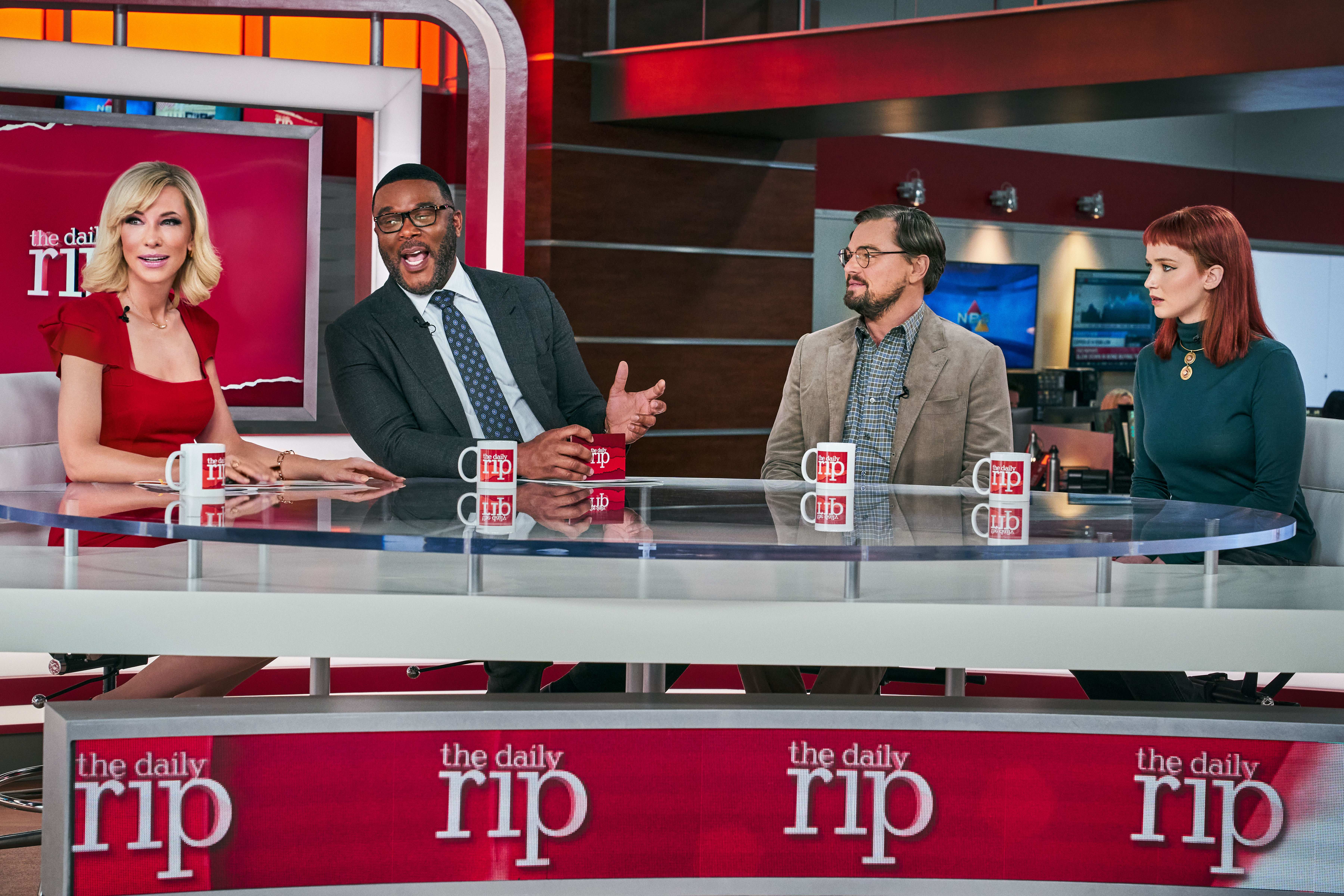 Cate Blanchett, Tyler Perry, Leonardo DiCaprio, and Jennifer Lawrence star in 'Don't Look Up.'