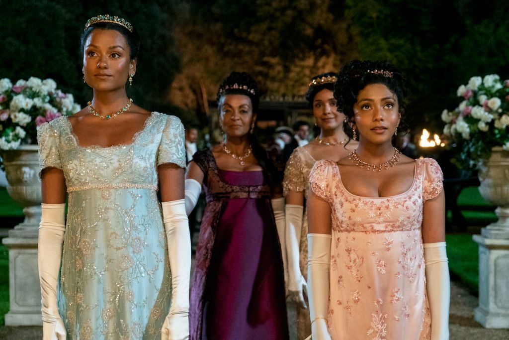 Simone Ashley as Kate Sharma, Adjoa Andoh as Lady Danbury, Shelley Conn as Mary Sharma, Charithra Chandran as Edwina Sharma