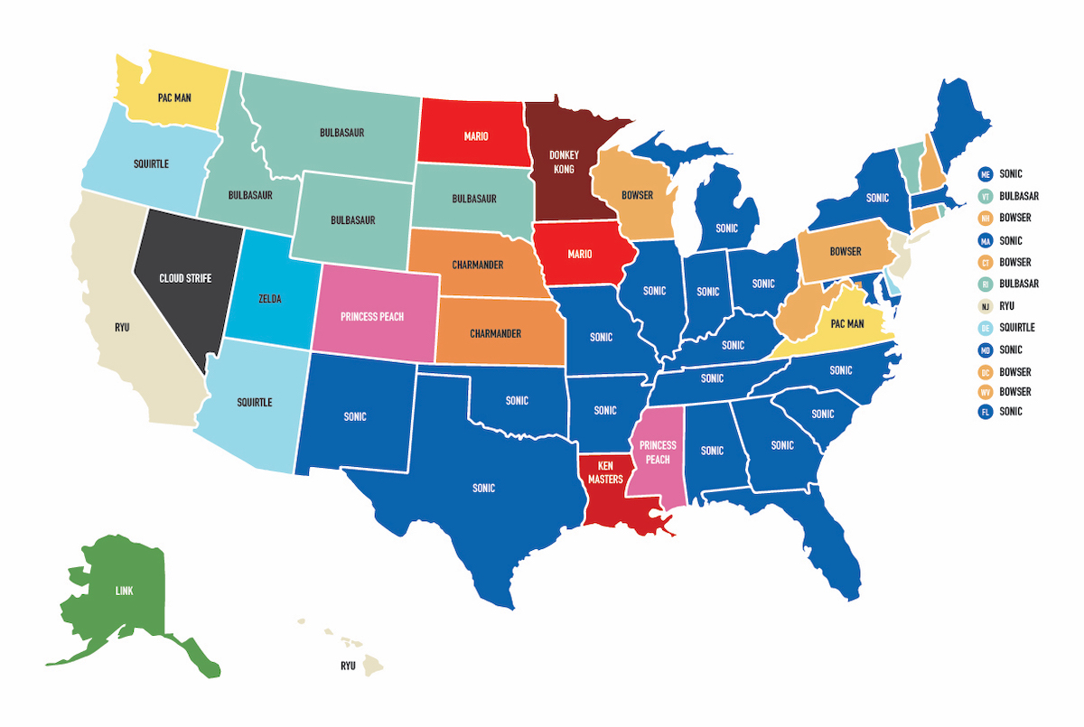 Map of Most Popular Video Game Characters