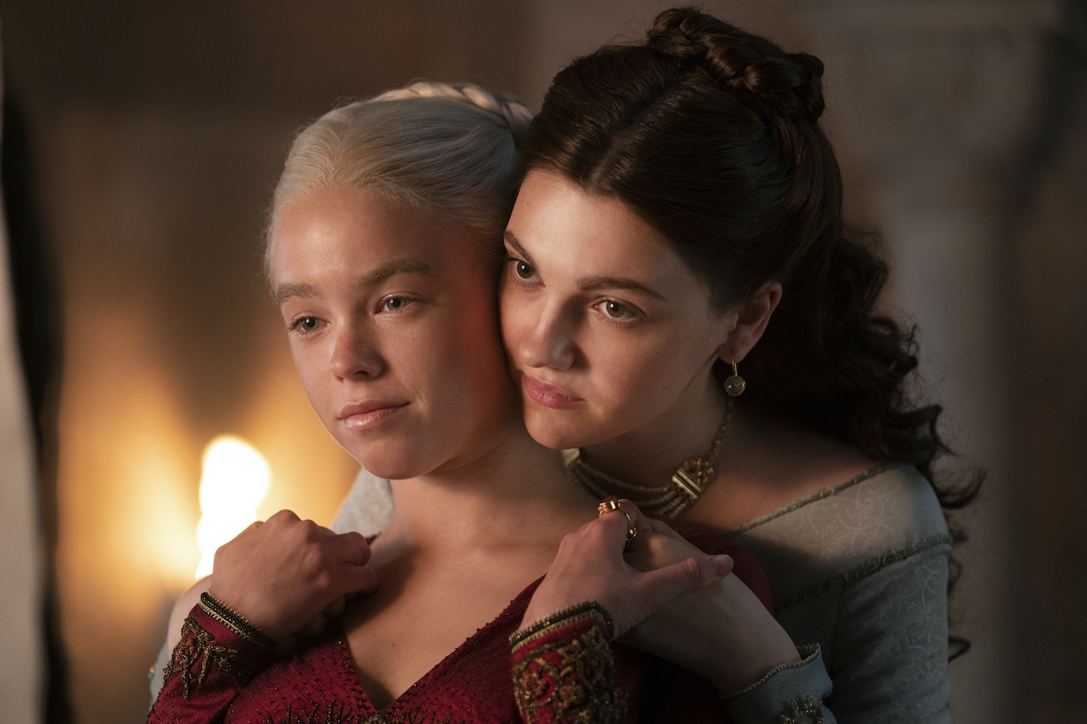 House of the Dragon episodic still of Milly Alcock as Young Rhaenyra, Emily Carey as Young Alicent