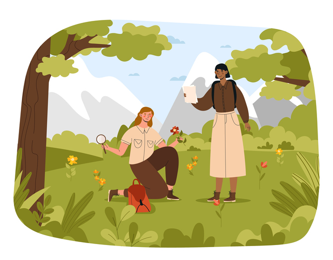 Botanists in forest