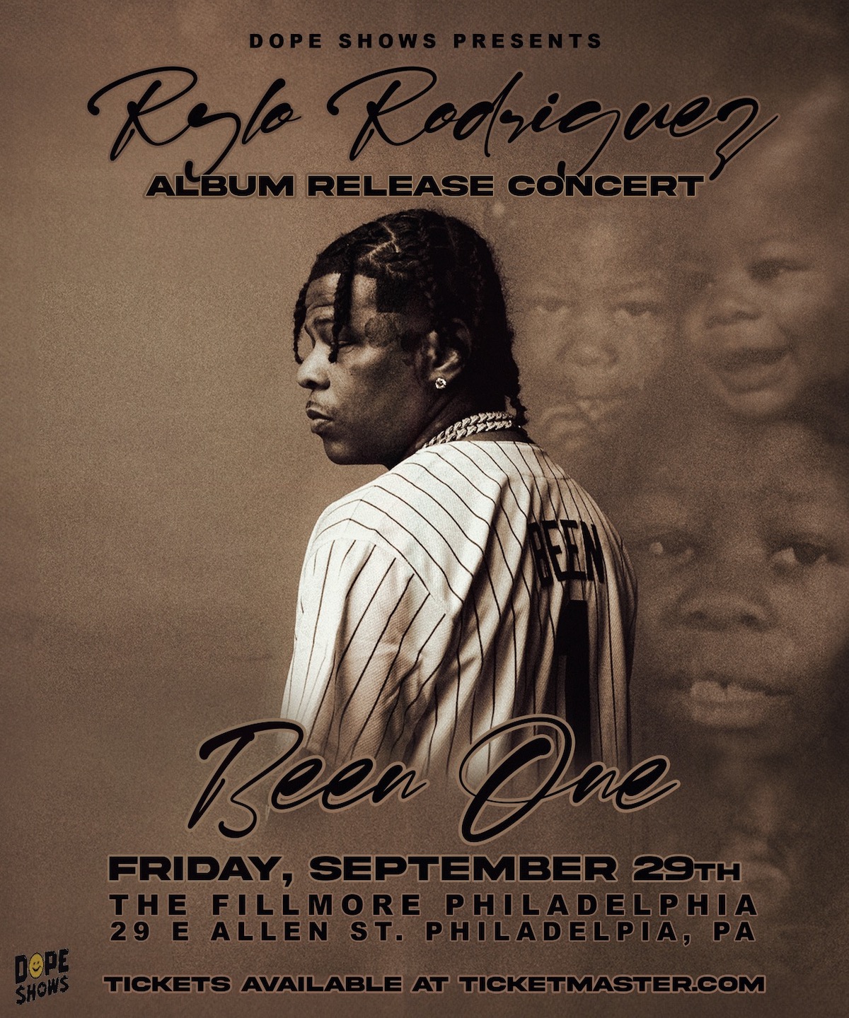 DOPE Shows founders photo and fliers for Rylo Rodriguez and Toure