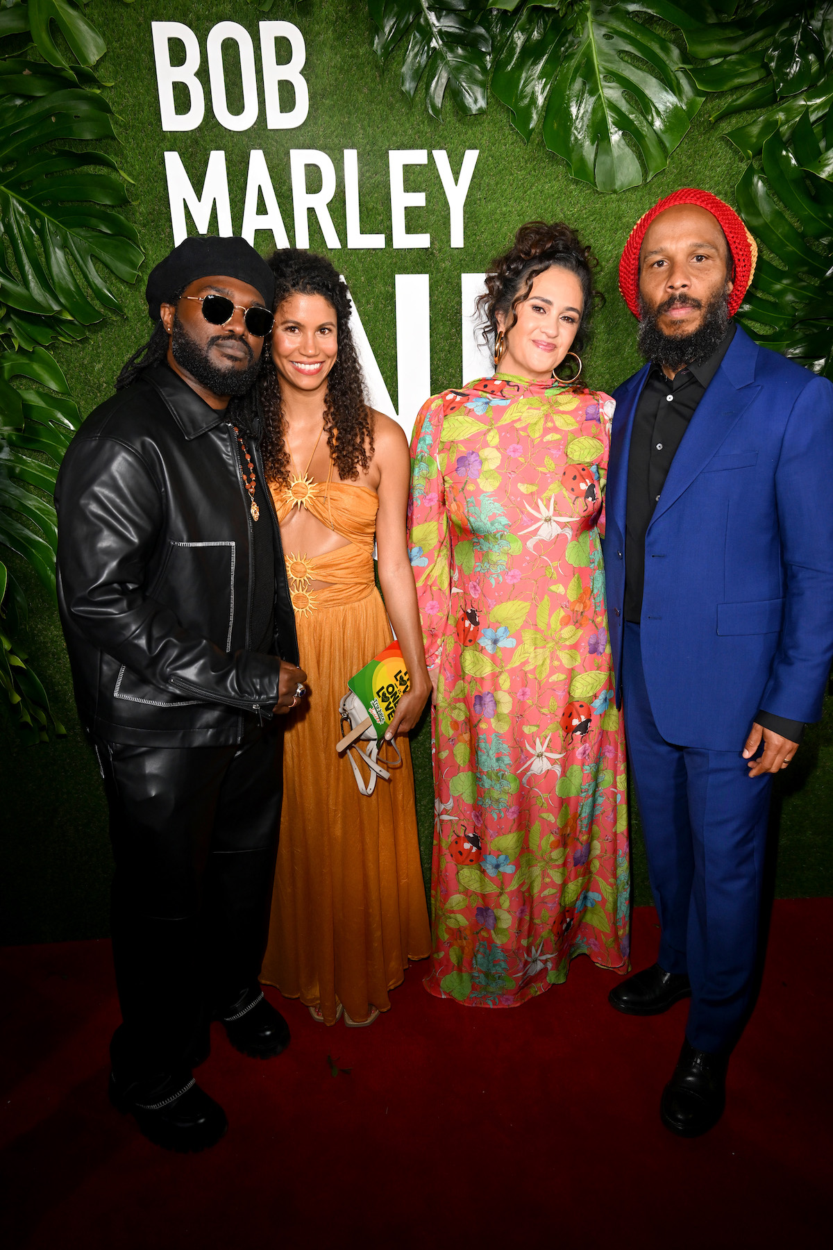 Aston Barrett Jr. (L), Orly Marley (2nd R) and Ziggy Marley (R) attend the Premiere of “Bob Marley: One Love” at the Carib 5 Theatre on January 23, 2024 in Kingston, Jamaica