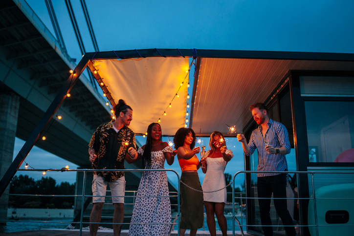 Friends on weekend river getaway